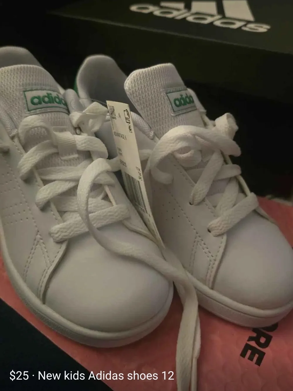 adidas Kids White Sneakers with Green Logo